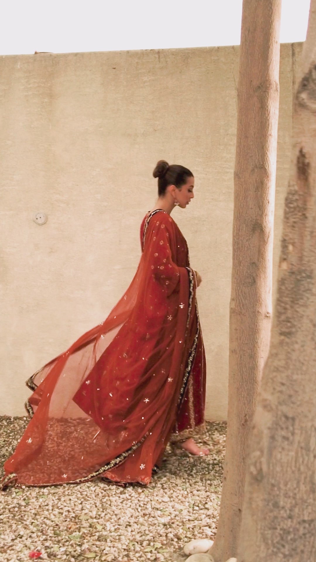 Pakistani Deep Maroon Embroidered Rawsilk Salwar Kameez (3-Piece) - Image 8