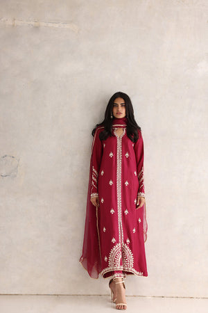 Burgundy Aari Embroidered Silk Shirt (3-Piece) - Image 1