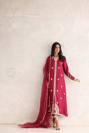 Burgundy Aari Embroidered Silk Shirt (3-Piece) - Image 2