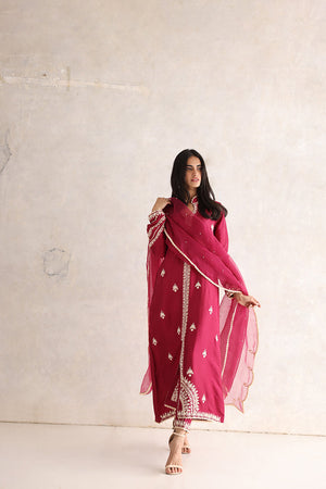 Burgundy Aari Embroidered Silk Shirt (3-Piece) - Image 3