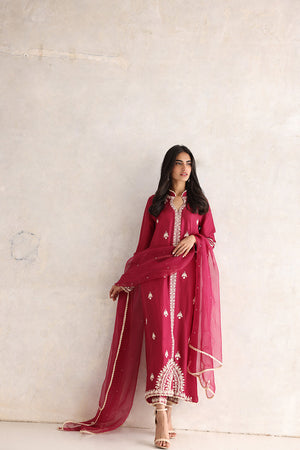 Burgundy Aari Embroidered Silk Shirt (3-Piece) - Image 4