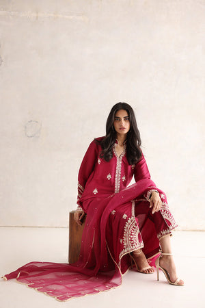 Burgundy Aari Embroidered Silk Shirt (3-Piece) - Image 5