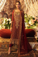 Deep Maroon Embroidered Silk-Blend Long Shirt (3-Piece) - Image 3