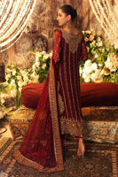 Deep Maroon Embroidered Silk-Blend Long Shirt (3-Piece) - Image 7