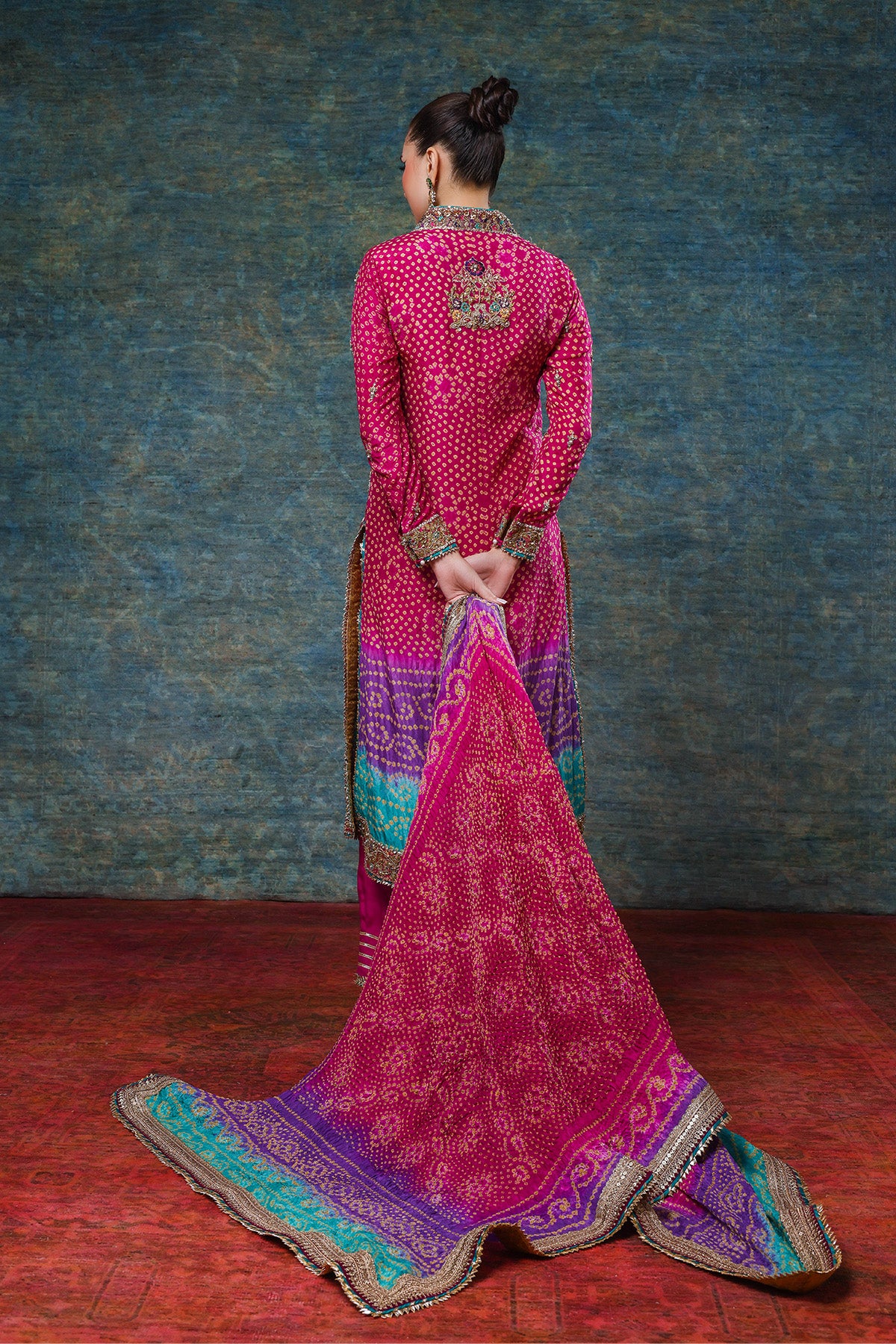 Maroon Purple Gota Naqshi Silk Salwar Kameez (3-Piece) - Image 3