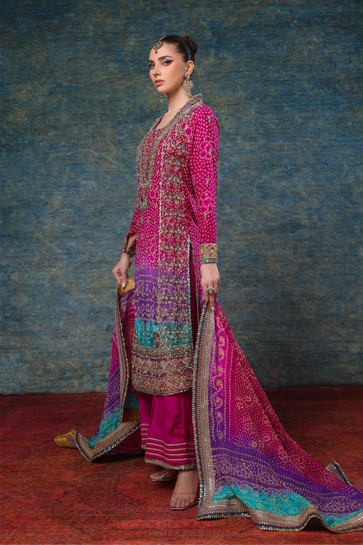 Maroon Purple Gota Naqshi Silk Salwar Kameez (3-Piece) - Image 4