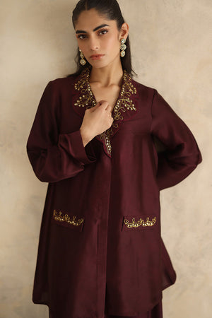 Deep Burgundy Gold Embroidered Silk Salwar Kameez (2-Piece) - Image 6
