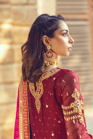 Maroon Embroidered Silk Net Salwar Kameez (3-Piece) - Image 5