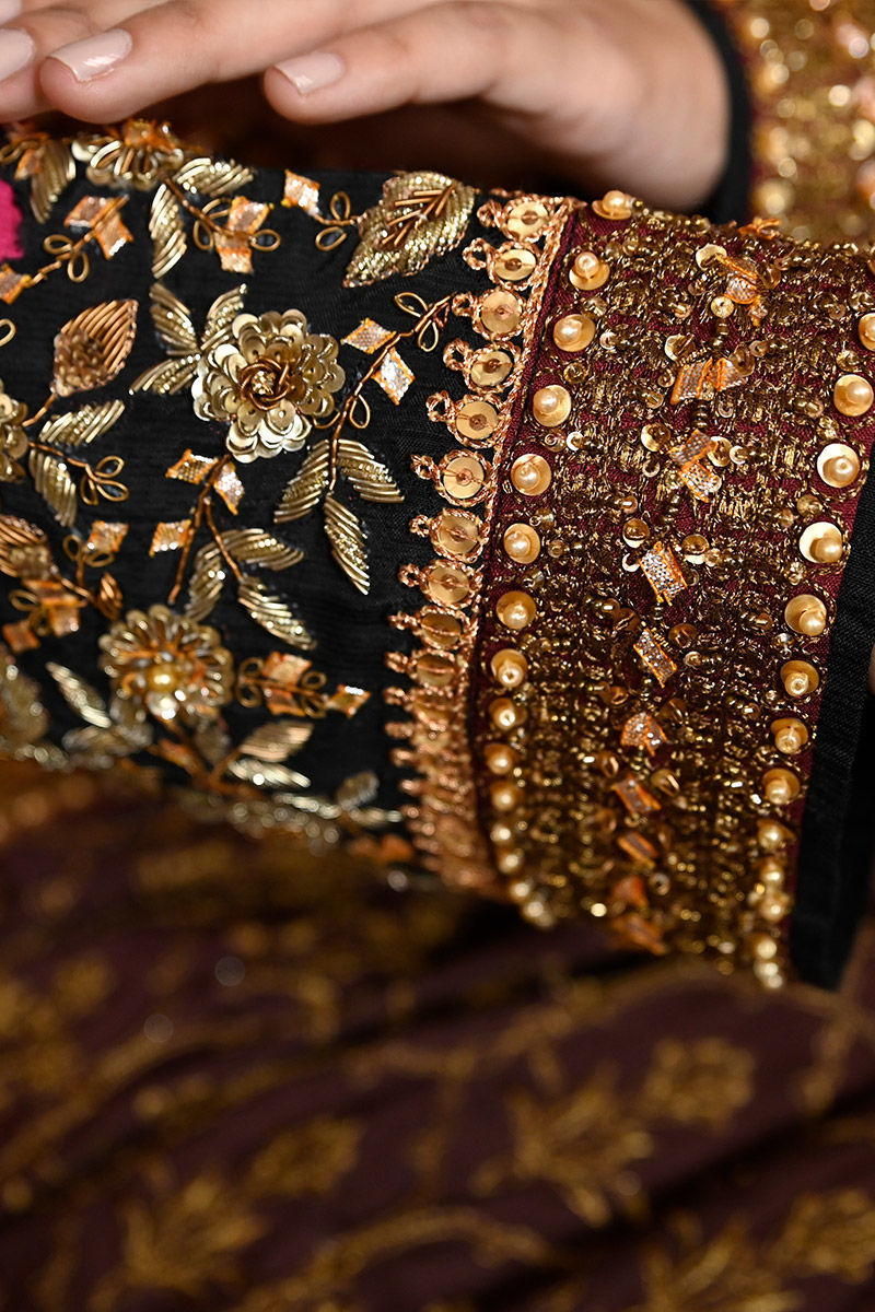 Maroon Zardozi Silk Salwar Kameez (3-Piece) - Image 10