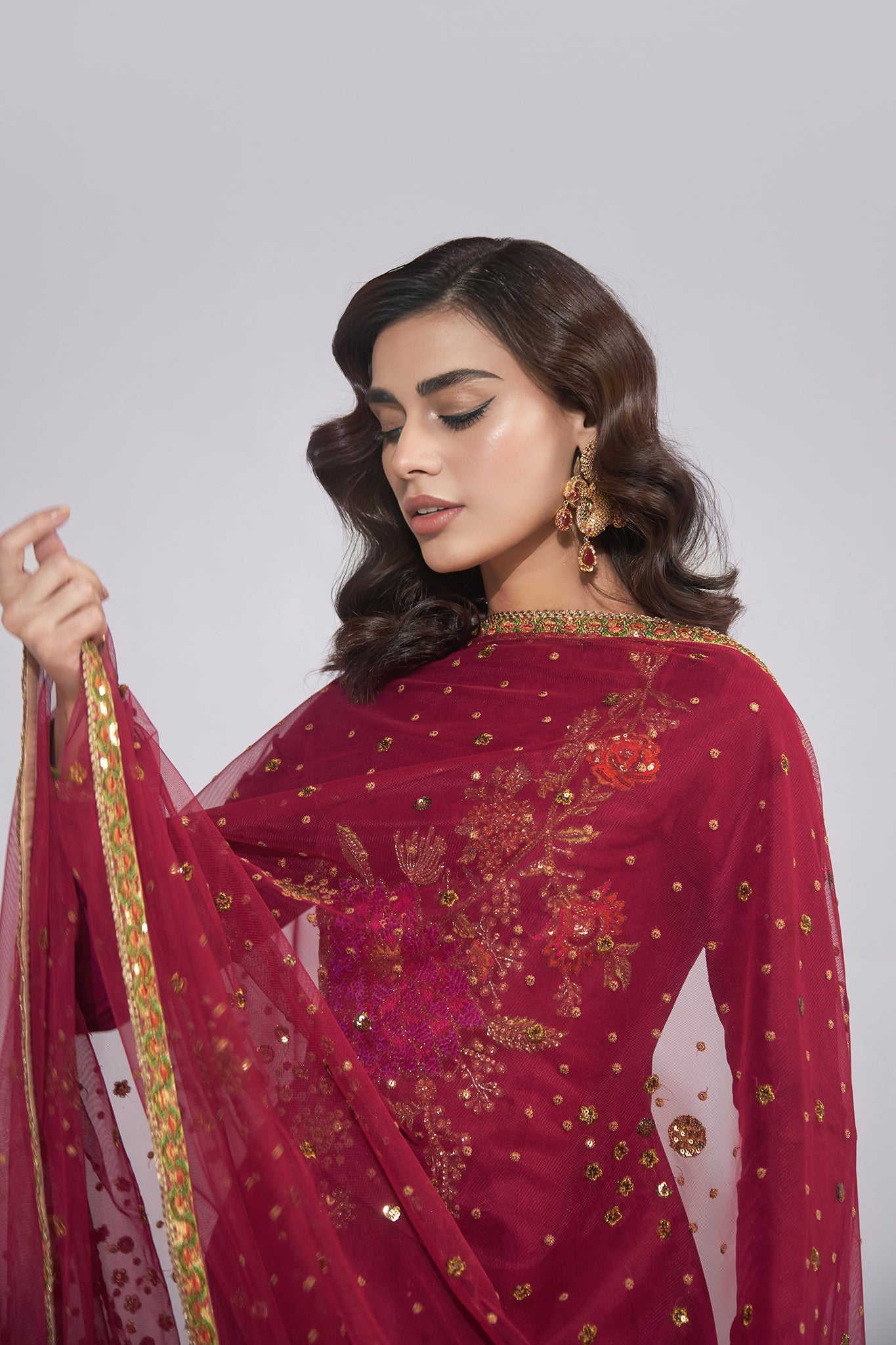 Pakistani Wine Zardozi Embroidered Pure Silk Salwar Kameez (3-Piece) - Image 4