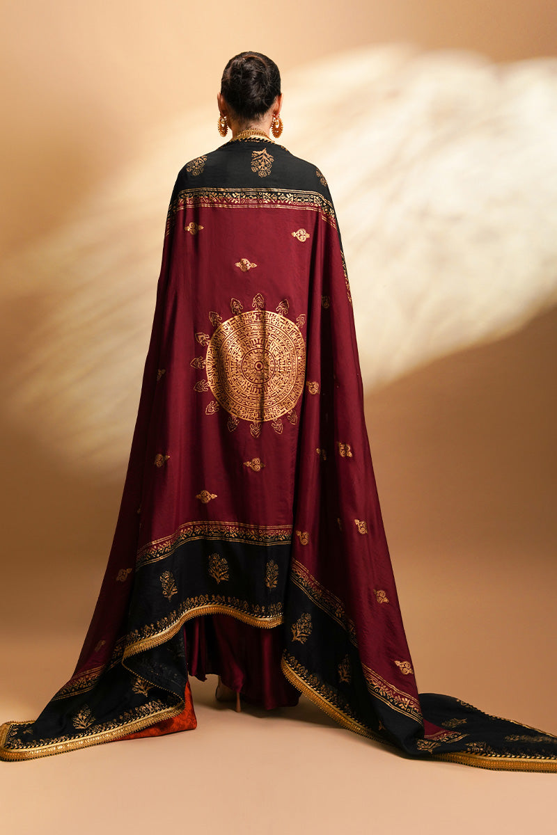 Maroon Maroori & Zardozi Velvet Kurta Set (3-Piece) - Image 2