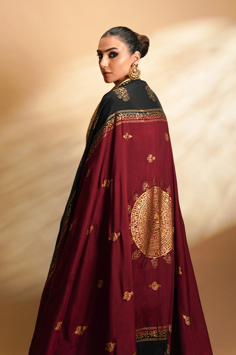 Maroon Maroori & Zardozi Velvet Kurta Set (3-Piece) - Image 6