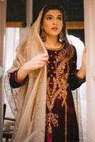 Maroon Dabka Embroidered Velvet Salwar Kameez (3-Piece) - Image 5
