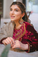 Maroon Dabka Embroidered Velvet Salwar Kameez (3-Piece) - Image 8