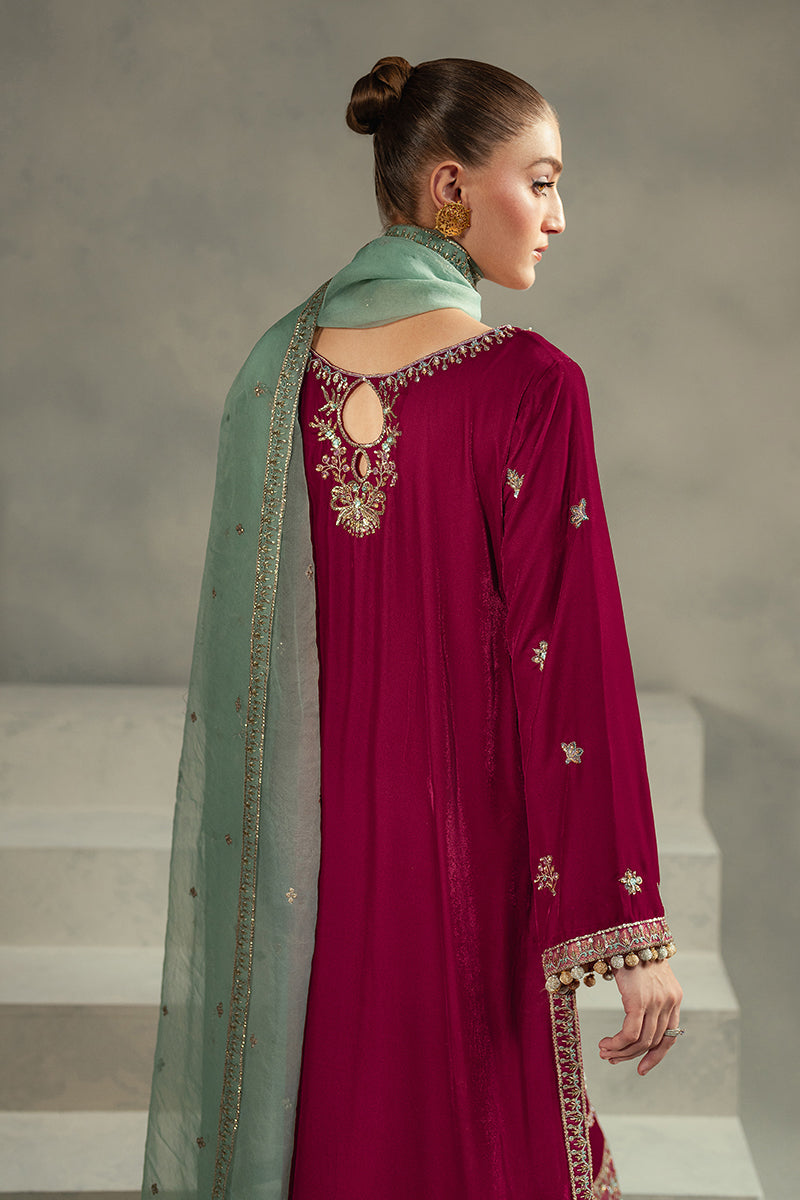 Pakistani Maroon Embroidered Velvet Salwar Kameez (3-Piece) - Image 7