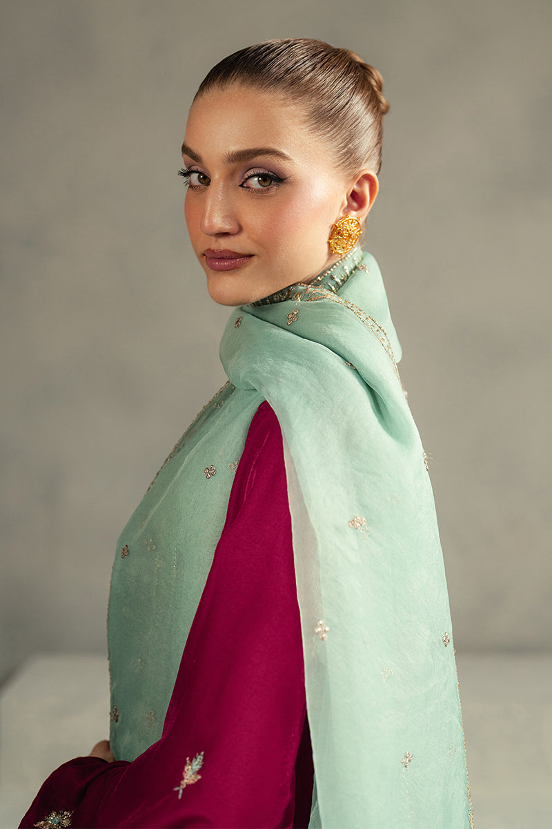 Pakistani Maroon Embroidered Velvet Salwar Kameez (3-Piece) - Image 8