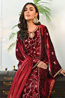 Maroon Embroidered Velvet Salwar Kameez (3-Piece) - Image 3