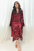 Maroon Embroidered Velvet Salwar Kameez (3-Piece) - Image 4