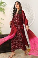 Maroon Embroidered Velvet Salwar Kameez (3-Piece) - Image 5