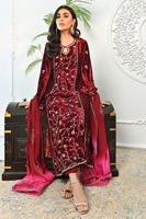 Maroon Embroidered Velvet Salwar Kameez (3-Piece) - Image 7