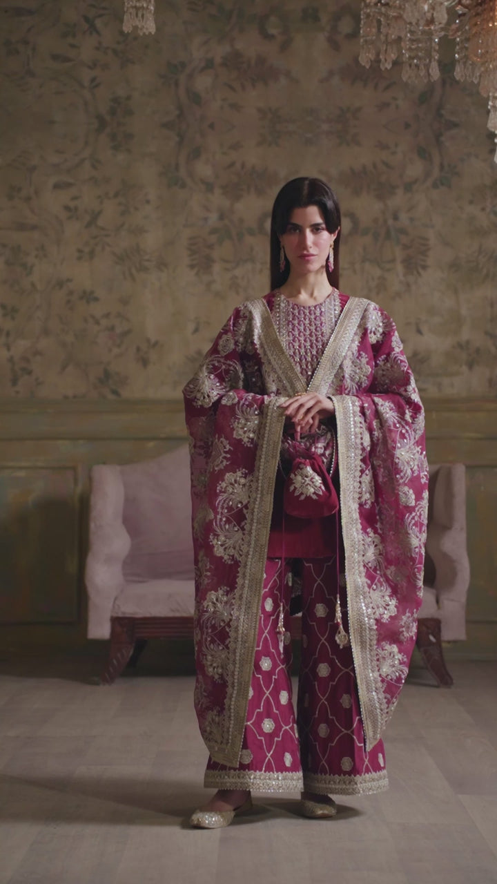 Deep Maroon Embroidered Velvet Salwar Kameez (3-Piece) - Image 6