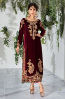Maroon Zardozi Resham Velvet Salwar Kameez (3-Piece) - Image 2