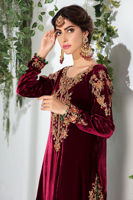 Maroon Zardozi Resham Velvet Salwar Kameez (3-Piece) - Image 3
