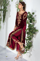 Maroon Zardozi Resham Velvet Salwar Kameez (3-Piece) - Image 4