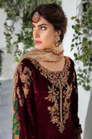 Maroon Zardozi Resham Velvet Salwar Kameez (3-Piece) - Image 5