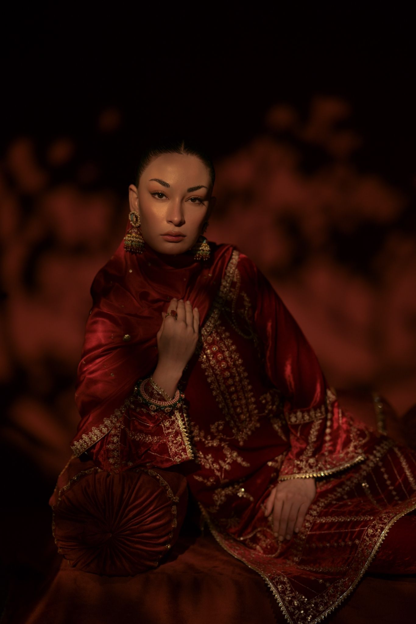 Maroon Zari Sequin Velvet Salwar Kameez (3-Piece) - Image 1