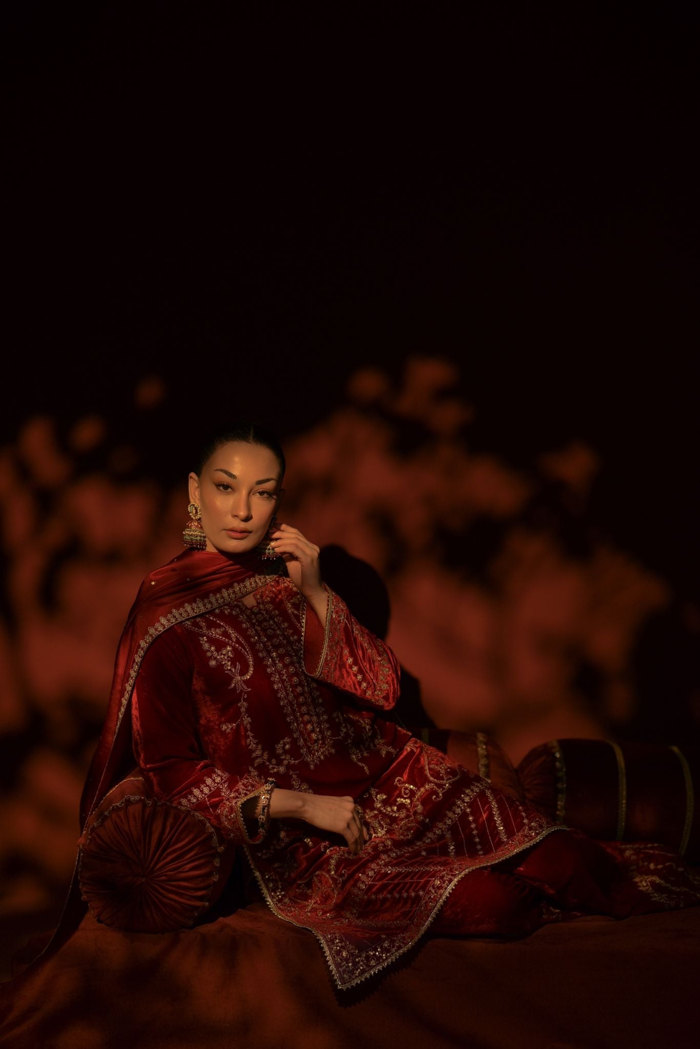 Maroon Zari Sequin Velvet Salwar Kameez (3-Piece) - Image 2