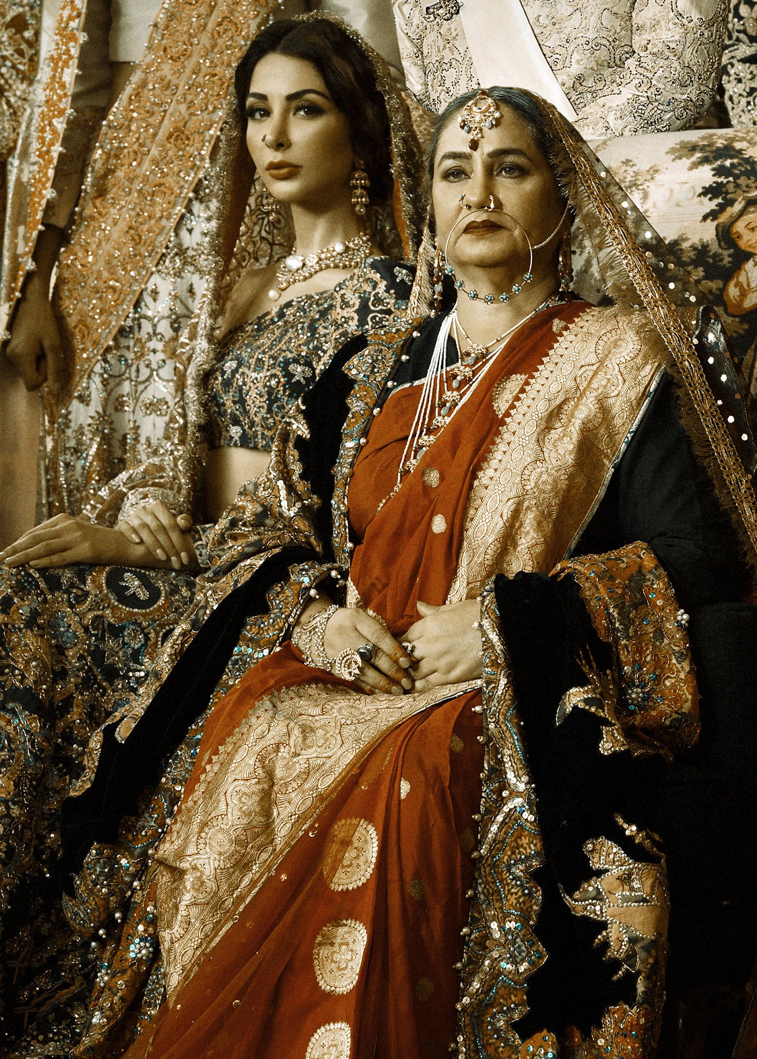 Pakistani Maroon Banarasi Silk Saree with Gold Zari (With Shawl) - Image 1