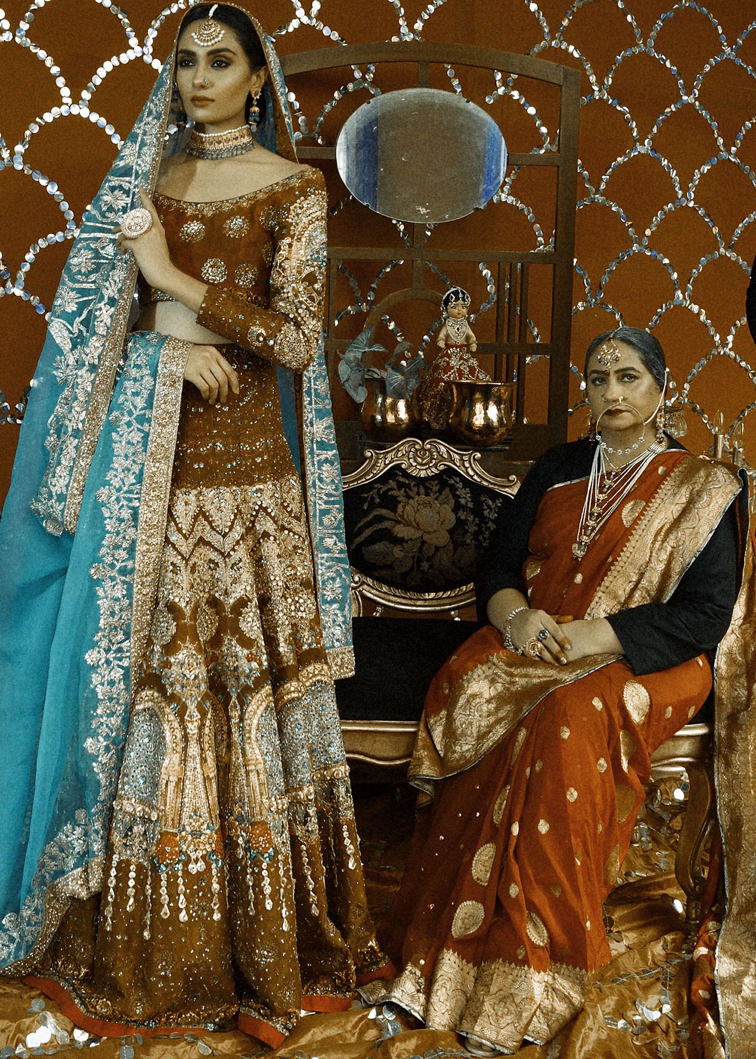 Pakistani Maroon Banarasi Silk Saree with Gold Zari (With Shawl) - Image 2