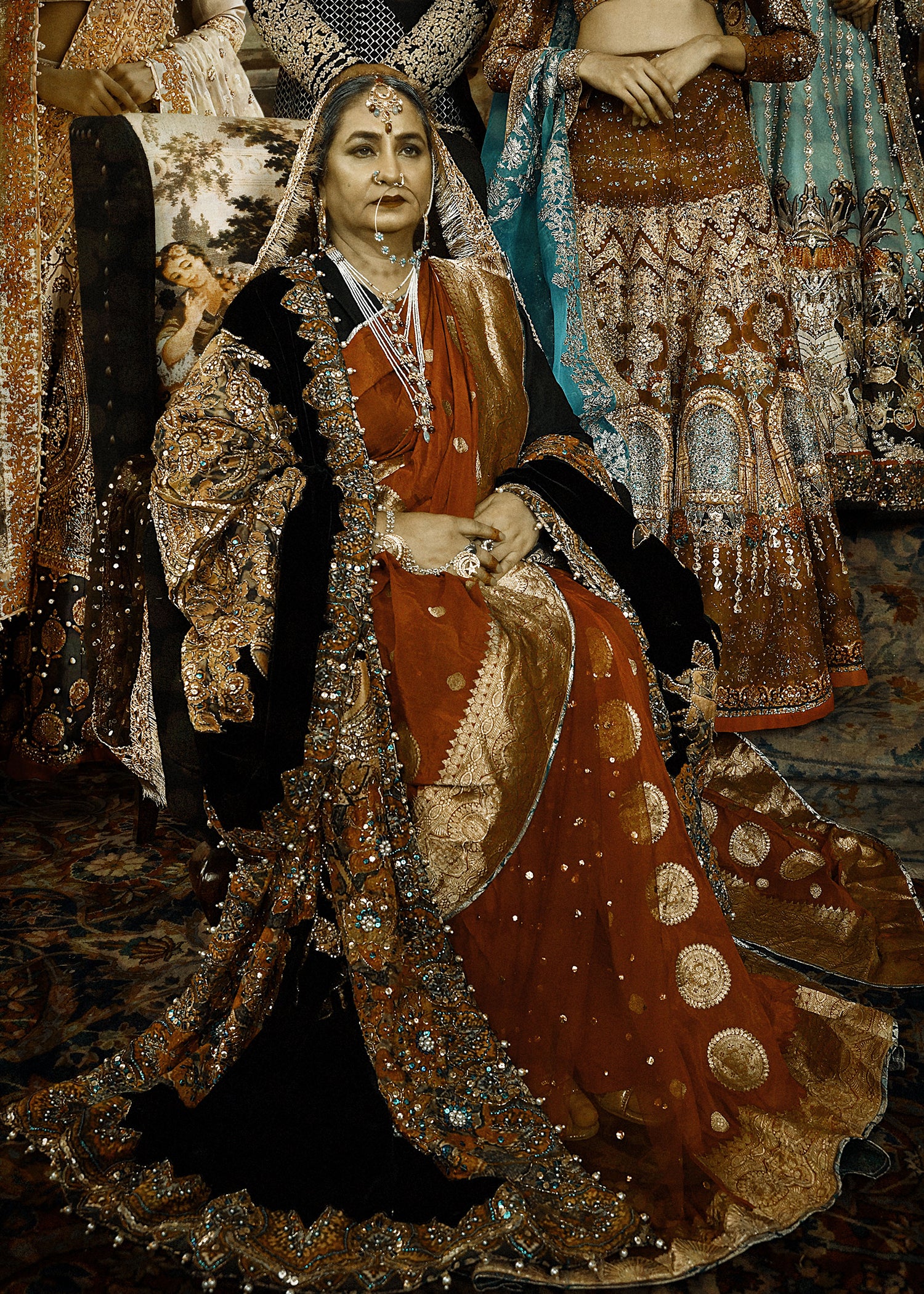 Pakistani Maroon Banarasi Silk Saree with Gold Zari (With Shawl) - Image 3