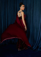 Pakistani Maroon Ombre Charmeuse Silk Saree (2-Piece) - Image 6