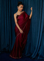 Pakistani Maroon Ombre Charmeuse Silk Saree (2-Piece) - Image 7