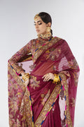 Wine Zardozi Weaved Organza Saree (3-Piece) - Image 3