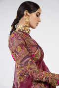 Wine Zardozi Weaved Organza Saree (3-Piece) - Image 4