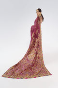 Wine Zardozi Weaved Organza Saree (3-Piece) - Image 5