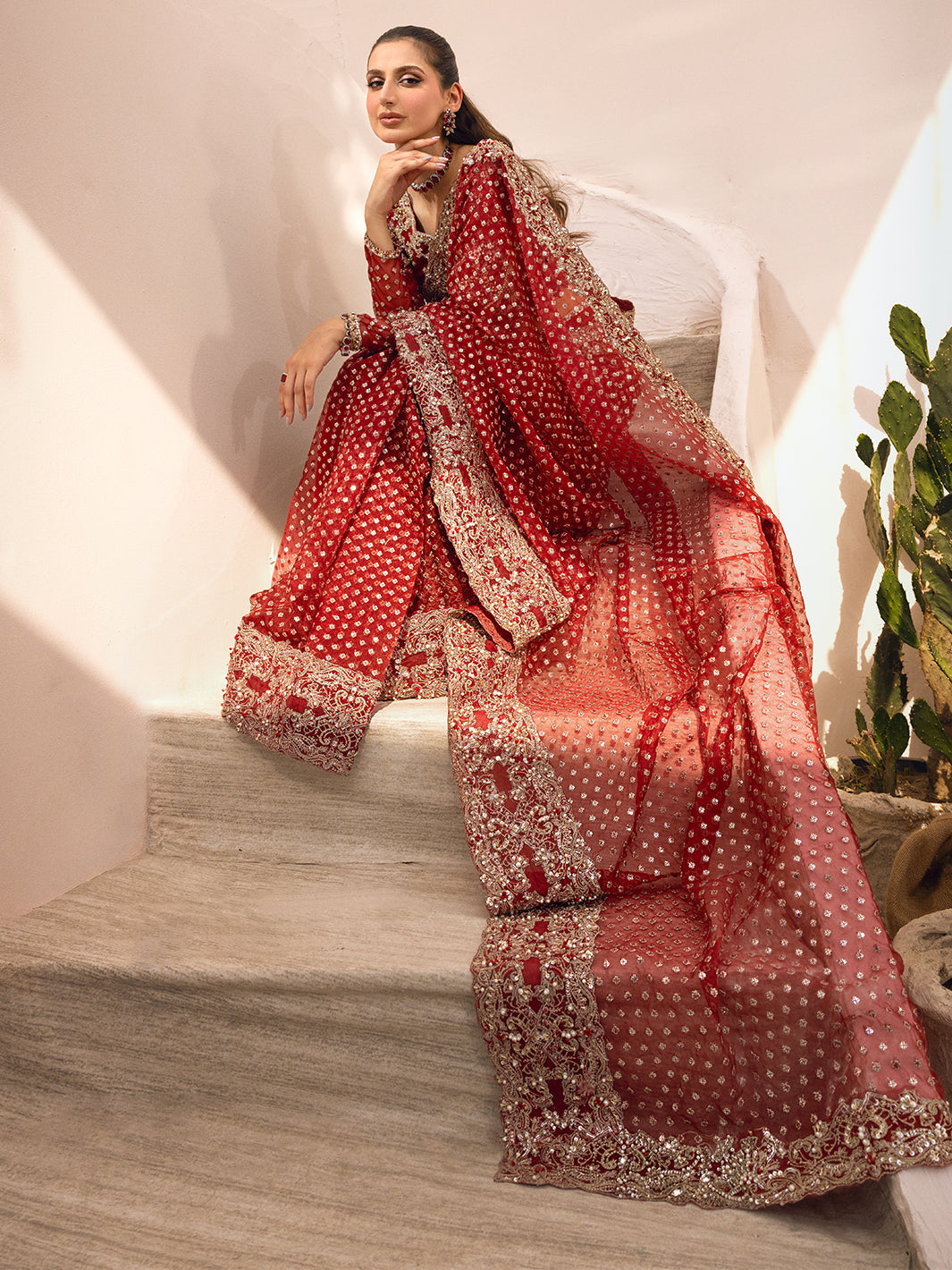 Maroon Hand-Embellished Organza Saree (2-Piece) - Image 8