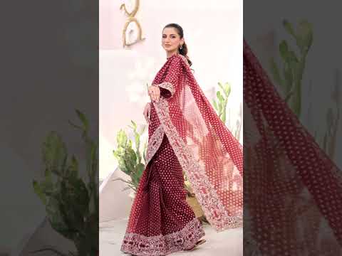 Maroon Hand-Embellished Organza Saree (2-Piece) - Image 9
