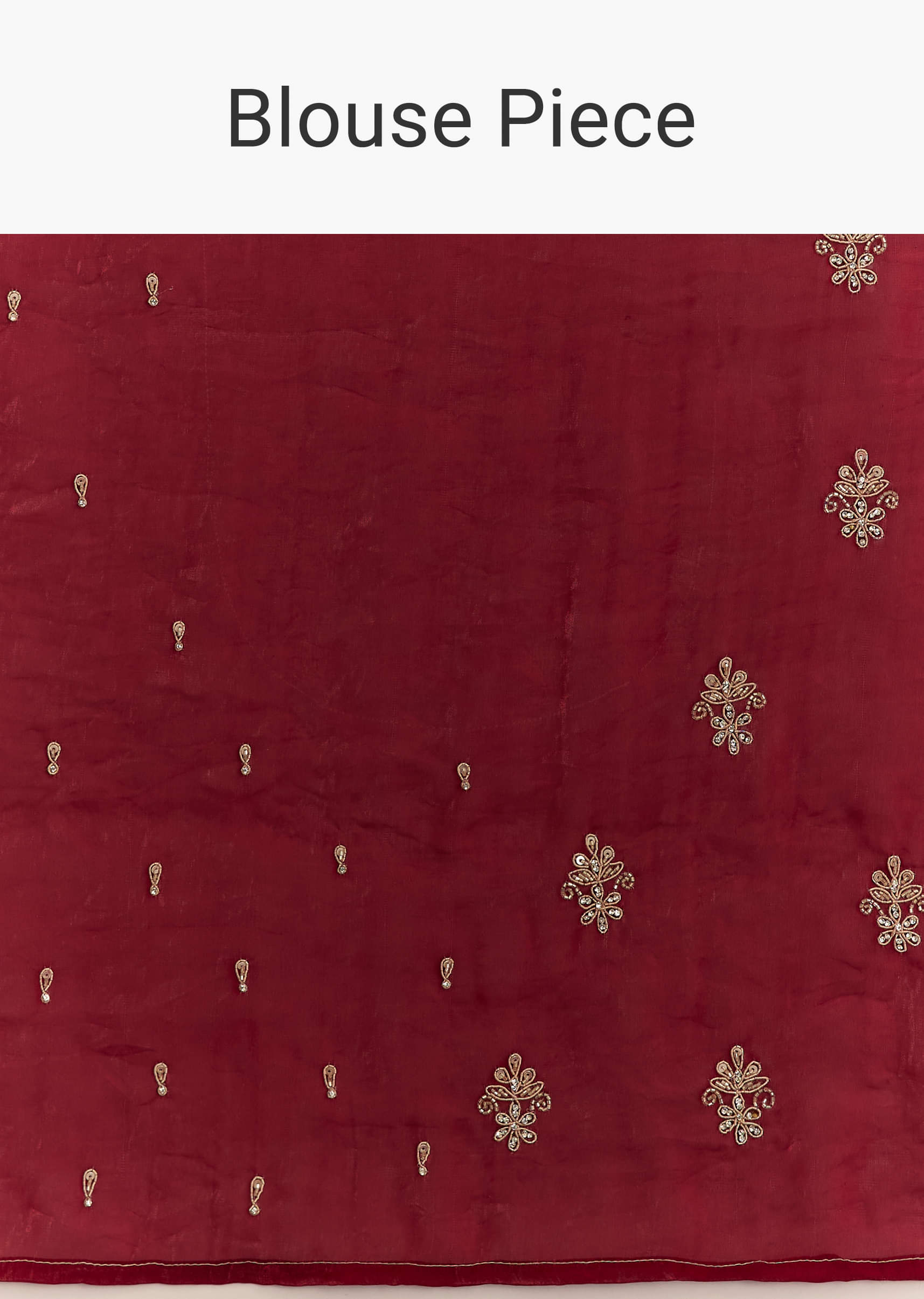 Indian Maroon Zardosi Embroidered Satin Saree (2-Piece) - Image 8