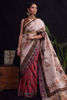 Pakistani White and Maroon Silk Saree with Antique Zari Work (2-Piece) - Image 5
