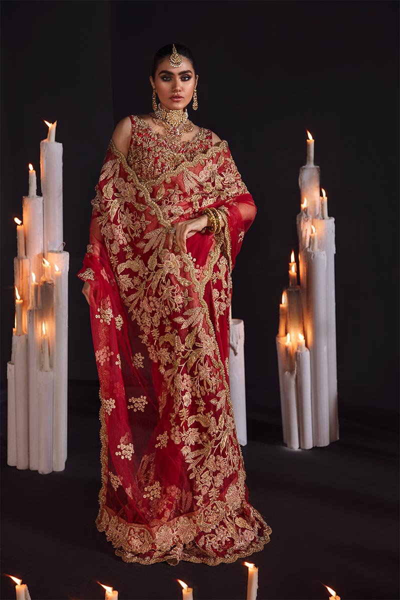 Pakistani Maroon Handworked Silk Saree (2-Piece) - Image 1