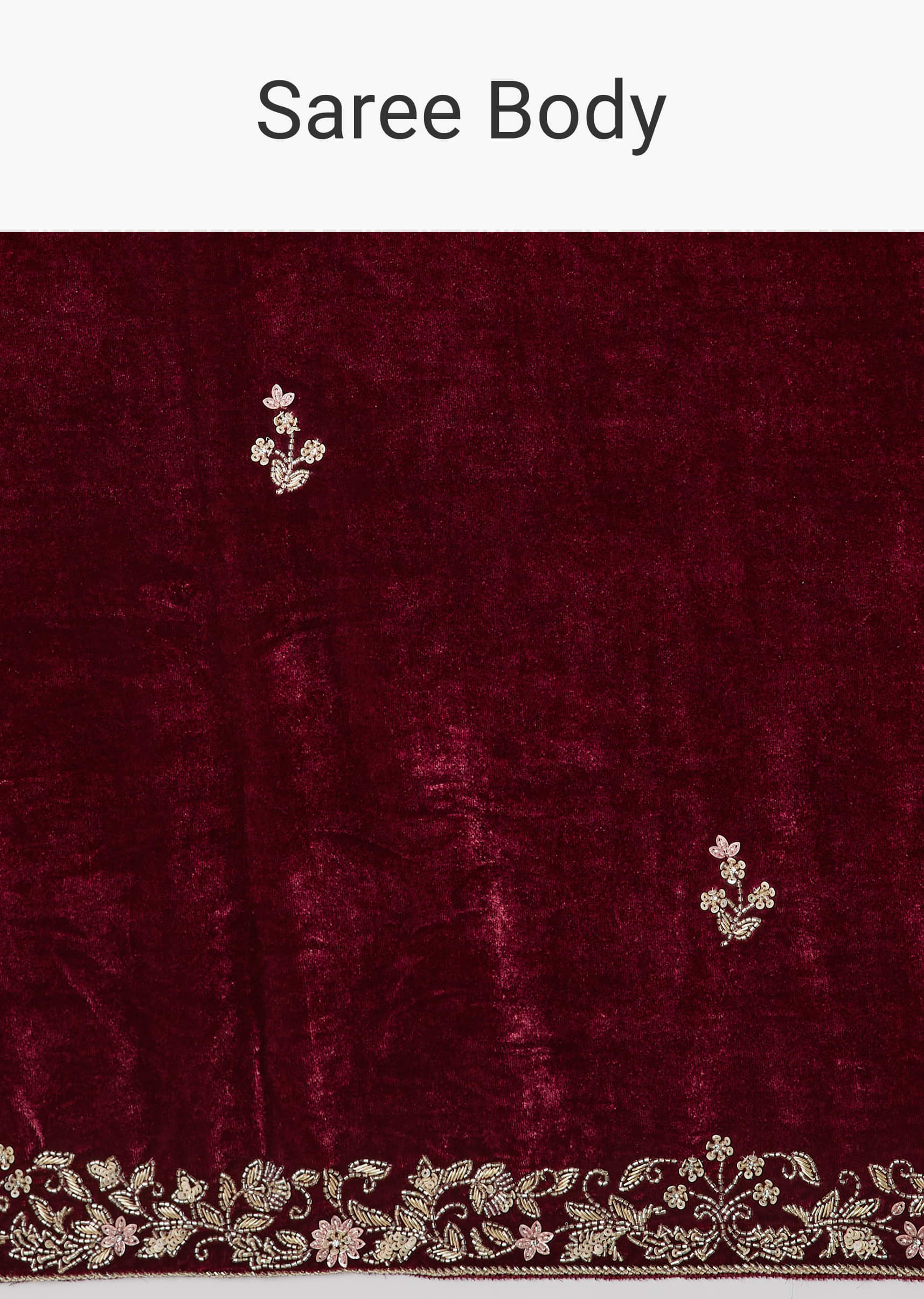 Indian Maroon Embroidered Velvet Saree (2-Piece) - Image 8