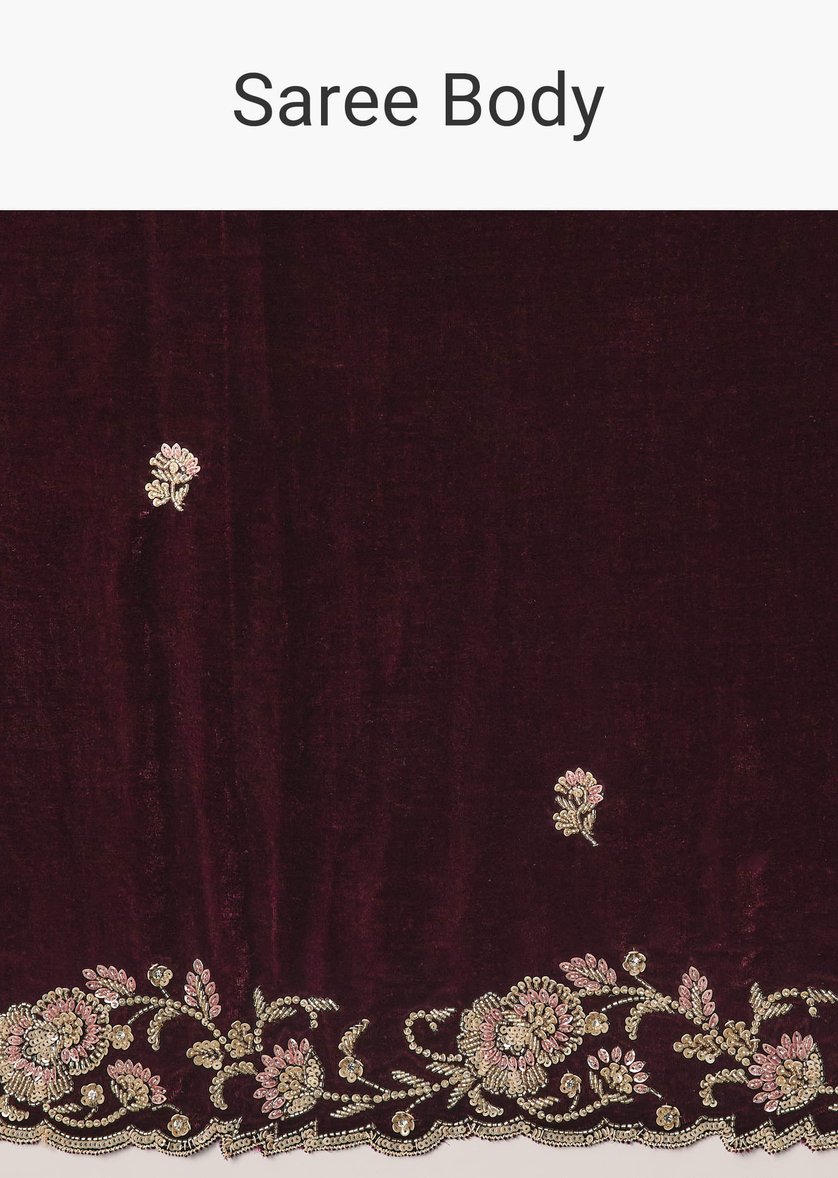 Maroon Embroidered Velvet Saree (2-Piece) - Image 8