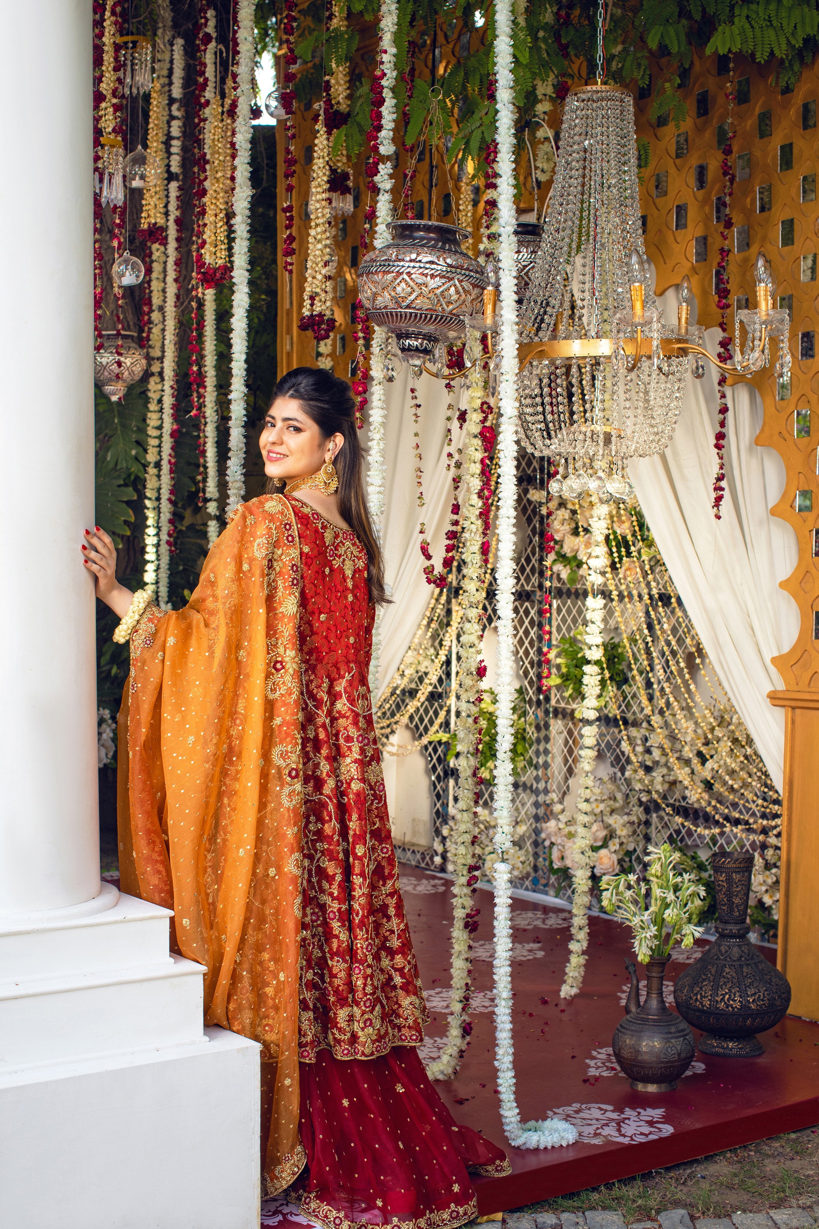 Maroon Embroidered Brocade Kalidaar Sharara (3-Piece) - Image 2