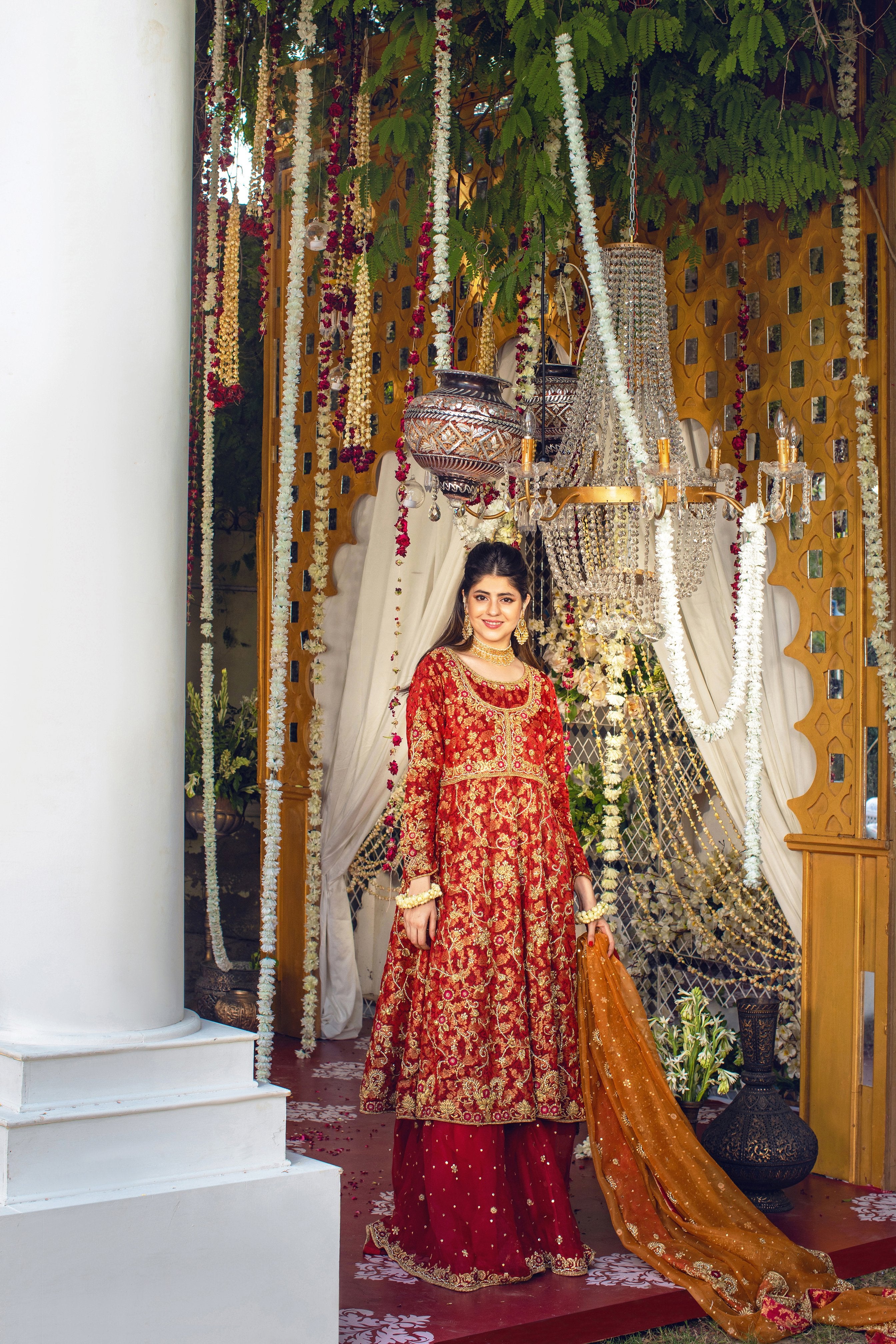 Maroon Embroidered Brocade Kalidaar Sharara (3-Piece) - Image 4