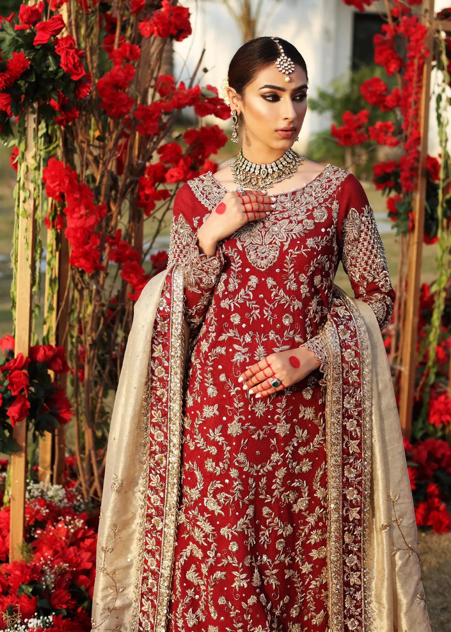 Maroon Embellished Kamkhab Sharara Dress (3-Piece) - Image 2