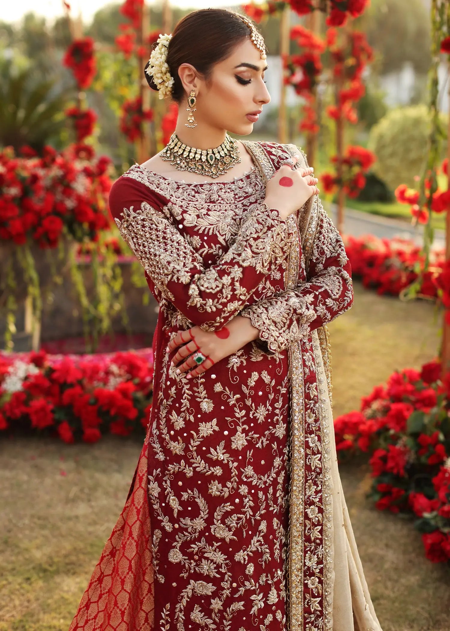 Maroon Embellished Kamkhab Sharara Dress (3-Piece) - Image 4